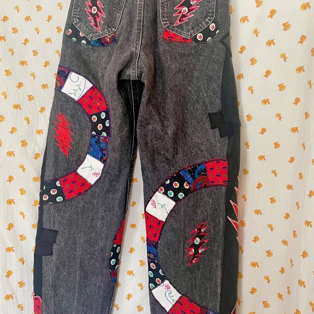 Upcycled Grateful Dead Mushroom Jeans Vintage Lee Wide Leg - Picture 10 of 10